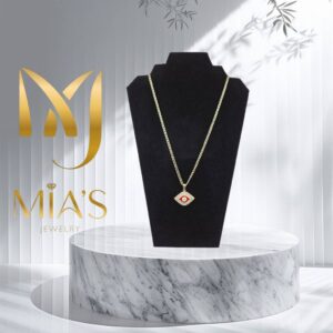 18k Cuban Link Chain with Red Eye Diamond-Cut Pendant