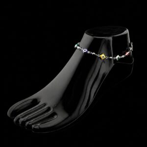 Silver-Tone Multi-Color Evil Eye Anklet - 10